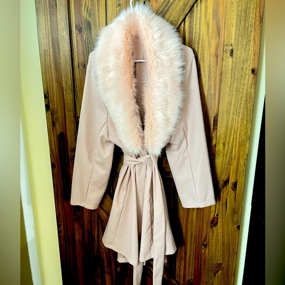 Pink Faux Fur Collar Coat - Picture 4 of 5